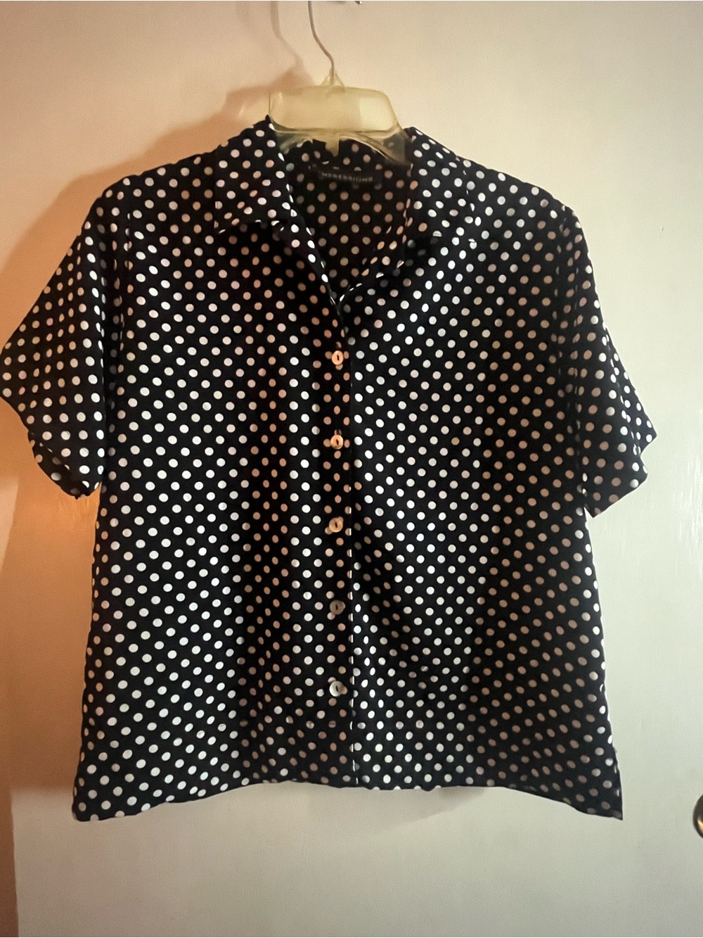 Impressions Black & White Polka Dot Short-Sleeve Button-Down